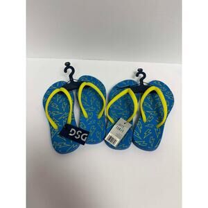 2X Flip Flops Blue Lightning Bolt Pattern Size 13K/1 Yellow Straps Sandals
